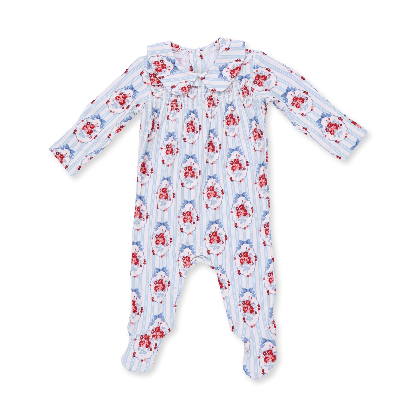 Beverly Cameo Stripe - Smocked Peter Pan Snap Footie
