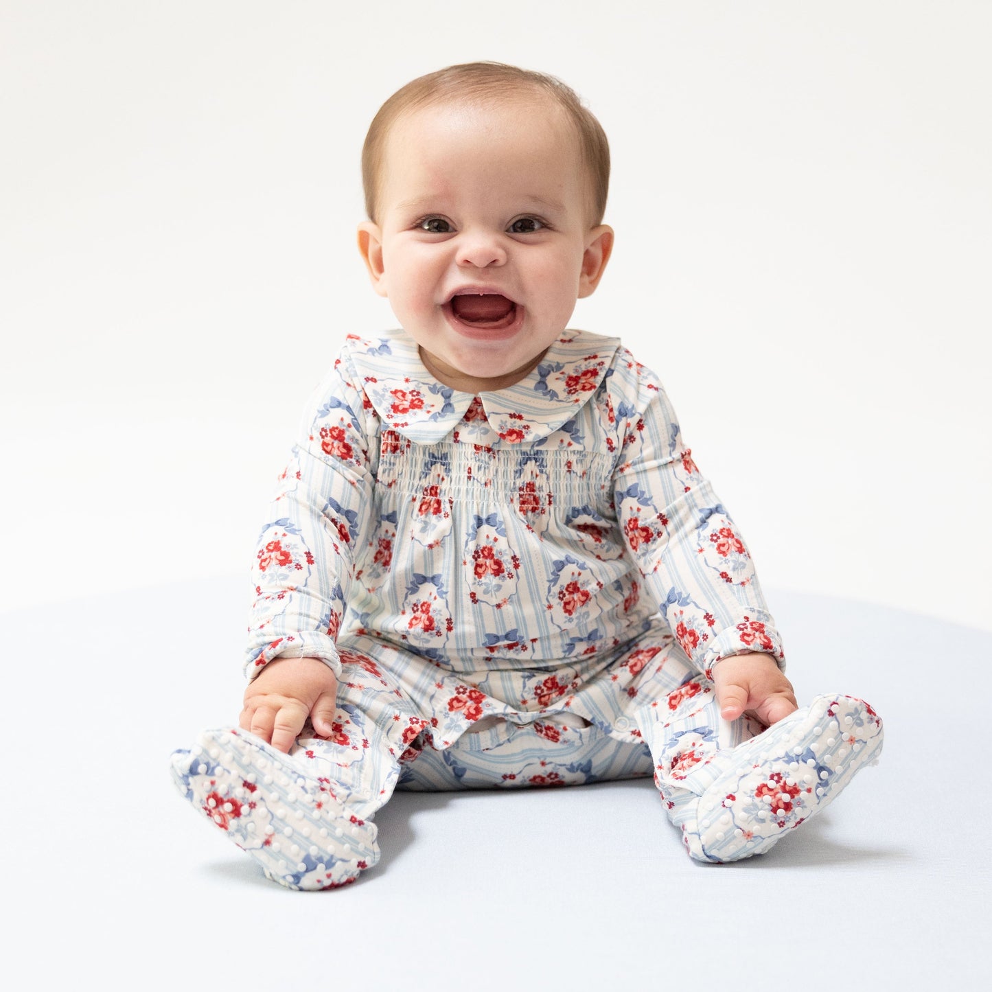 Beverly Cameo Stripe - Smocked Peter Pan Snap Footie