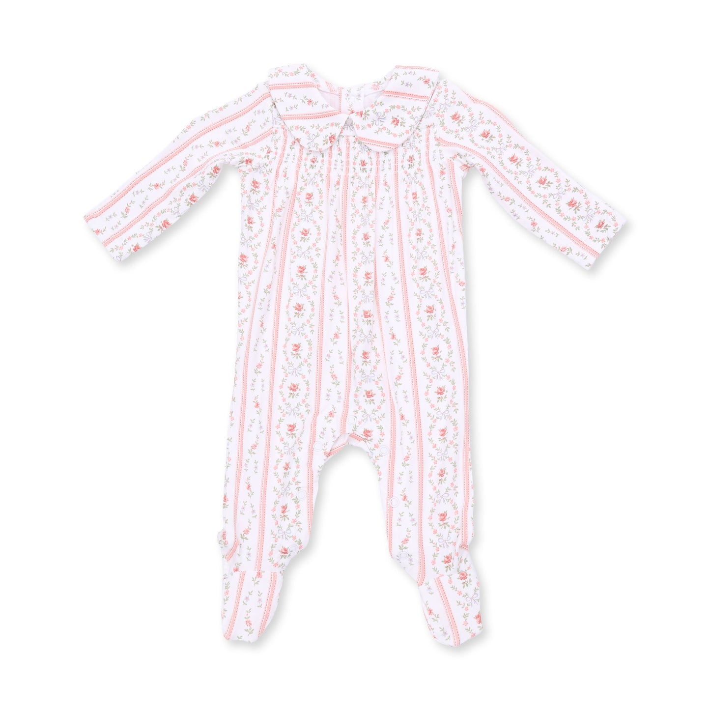 Marnie Rosebud Stripe - Smocked Peter Pan Snap Footie