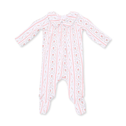 Marnie Rosebud Stripe - Smocked Peter Pan Snap Footie