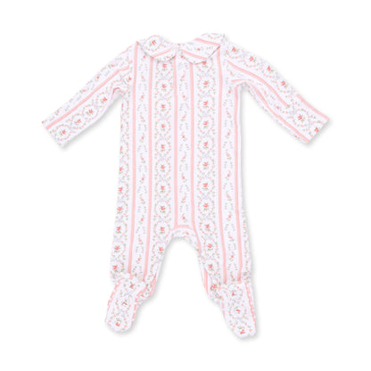 Marnie Rosebud Stripe - Smocked Peter Pan Snap Footie