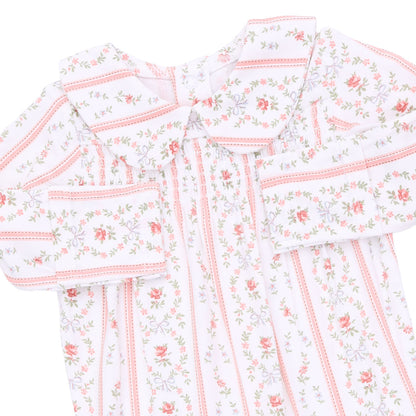 Marnie Rosebud Stripe - Smocked Peter Pan Snap Footie