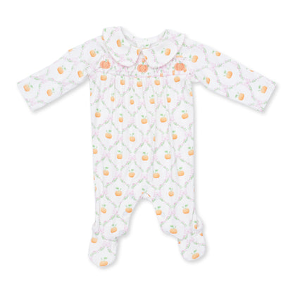 Pretty Pumpkin Trellis - Smocked Peter Pan Snap Footie