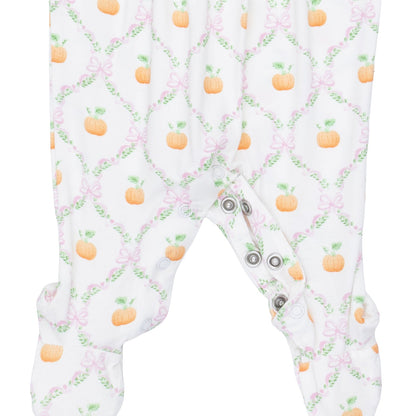 Pretty Pumpkin Trellis - Smocked Peter Pan Snap Footie