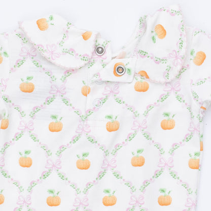 Pretty Pumpkin Trellis - Smocked Peter Pan Snap Footie