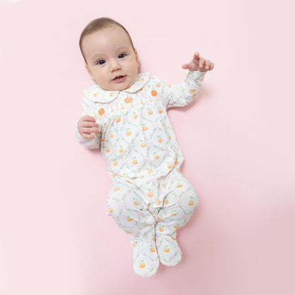 Pretty Pumpkin Trellis - Smocked Peter Pan Snap Footie