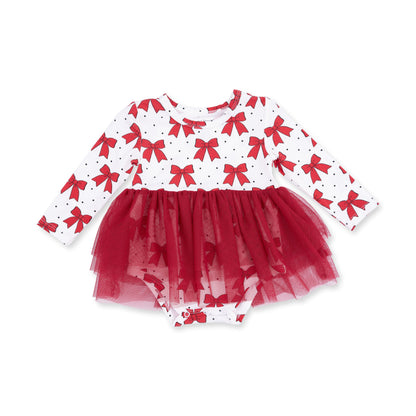 Festive Bows - Long Sleeve Tutu Bodysuit Dress