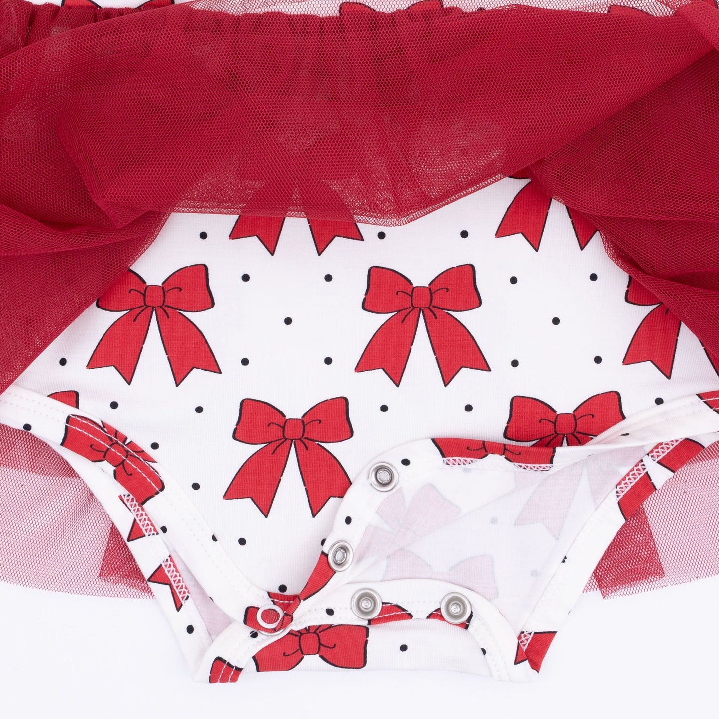 Festive Bows - Long Sleeve Tutu Bodysuit Dress
