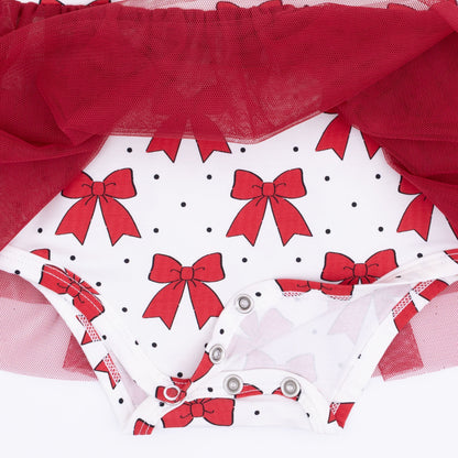 Festive Bows - Long Sleeve Tutu Bodysuit Dress
