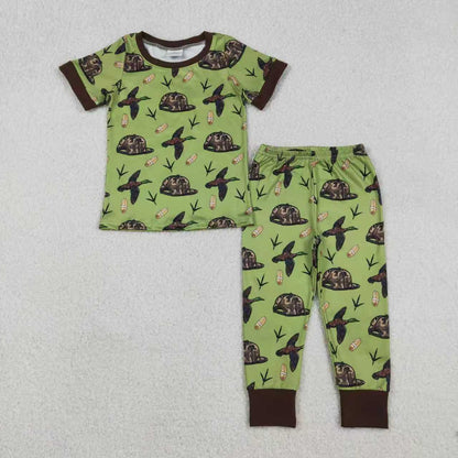 Sibling Baby Boys Camo Hats Ducks Pants Hunting Pajamas Set Zipper Rompers