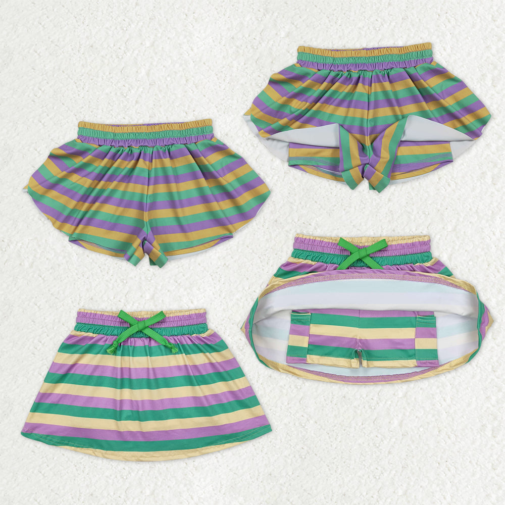 Sibling Baby Girls Mardigras Stripes Ruffle Shorts Skirt Shorts Bottom