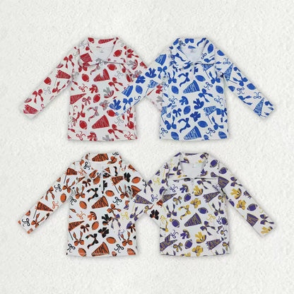 Sibling Baby Girls Bows Footballs Go Team Yoga Active Zipper Pullovers Top