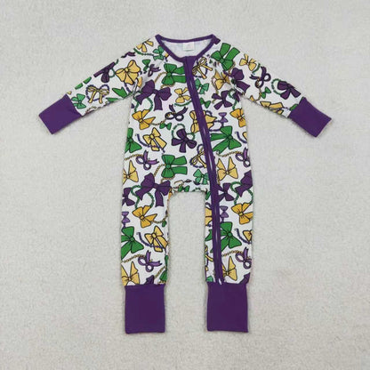 Sibling Baby Girls Mardigras Bows Plaid Pants Pajamas Sets Ruffle Knee Length Dress Zipper Romper