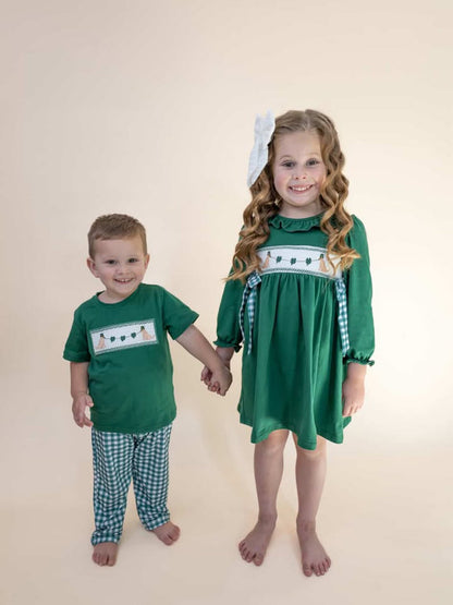 Girls St. Patrick’s Day Shamrock Puppy Smocked Dress