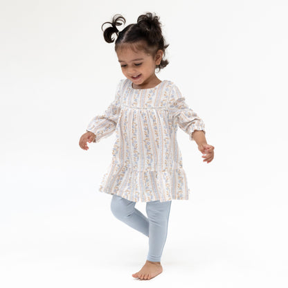 Catarina Floral - Puffed Long Sleeve Tiered Dress and Leggings