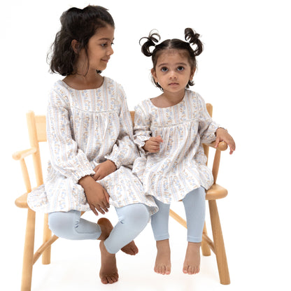 Catarina Floral - Puffed Long Sleeve Tiered Dress and Leggings