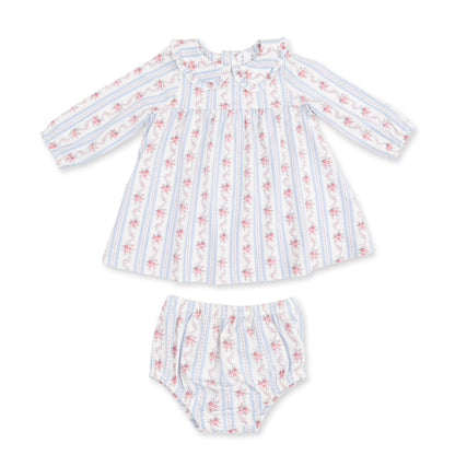 Anna Floral Stripe - Long Sleeve Peter Pan Ruffle Collar Dress and Bloomer