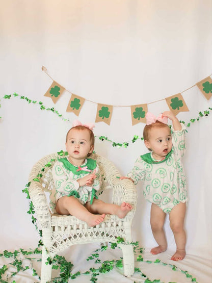 St. Patrick's Day Shamrock Striped Long Sleeve Baby Girl Romper