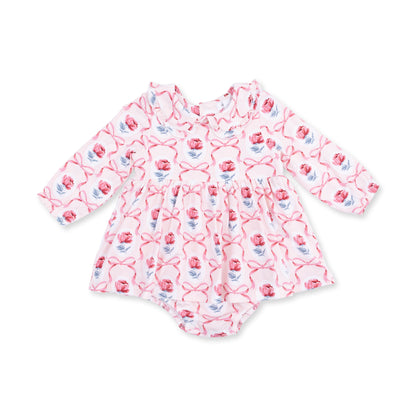 Leslie Rose - Long Sleeve Peter Pan Ruffle Collar Bubble with Skirt