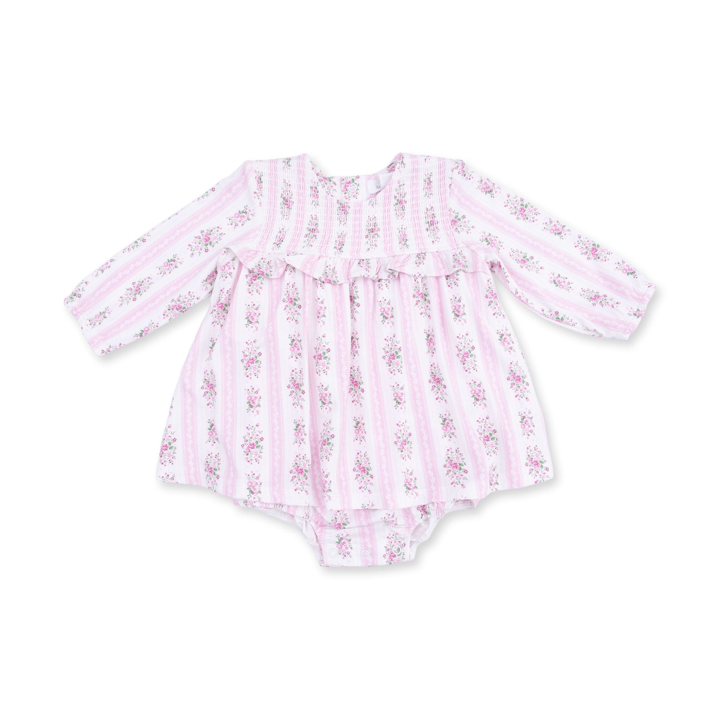 Bella Rose Stripe - Long Sleeve Smocked Ruffle Bubble with Skirt