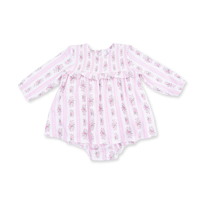 Bella Rose Stripe - Long Sleeve Smocked Ruffle Bubble with Skirt