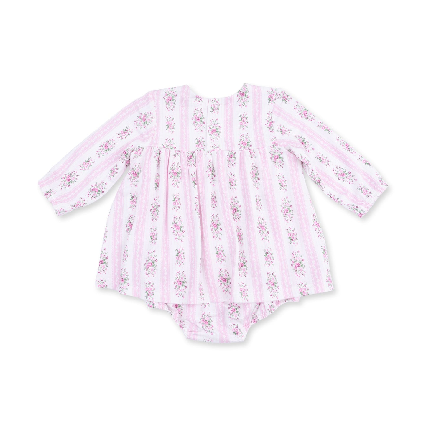 Bella Rose Stripe - Long Sleeve Smocked Ruffle Bubble with Skirt