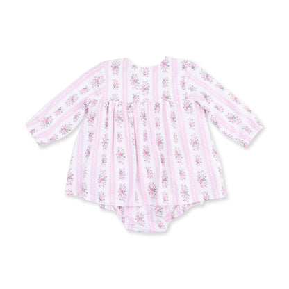 Bella Rose Stripe - Long Sleeve Smocked Ruffle Bubble with Skirt