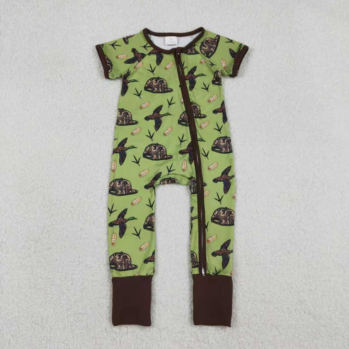 Sibling Baby Boys Camo Hats Ducks Pants Hunting Pajamas Set Zipper Rompers