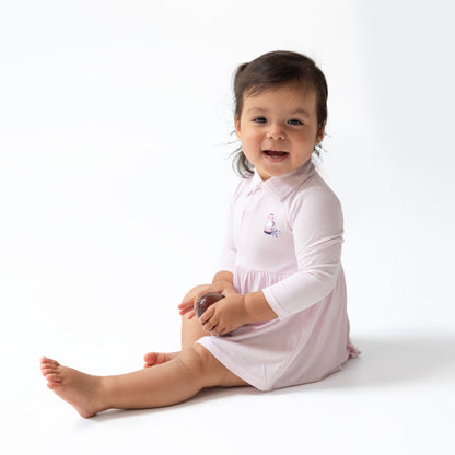 Cheer Pink Micro Stripe - Long Sleeve Tennis Bodysuit Dress