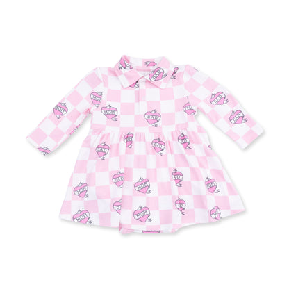 Heart Tattoo Check Pink - Long Sleeve Tennis Bodysuit Dress