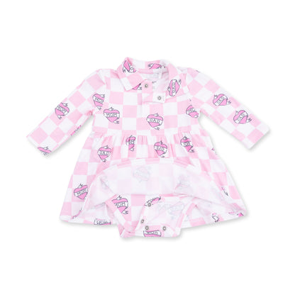 Heart Tattoo Check Pink - Long Sleeve Tennis Bodysuit Dress