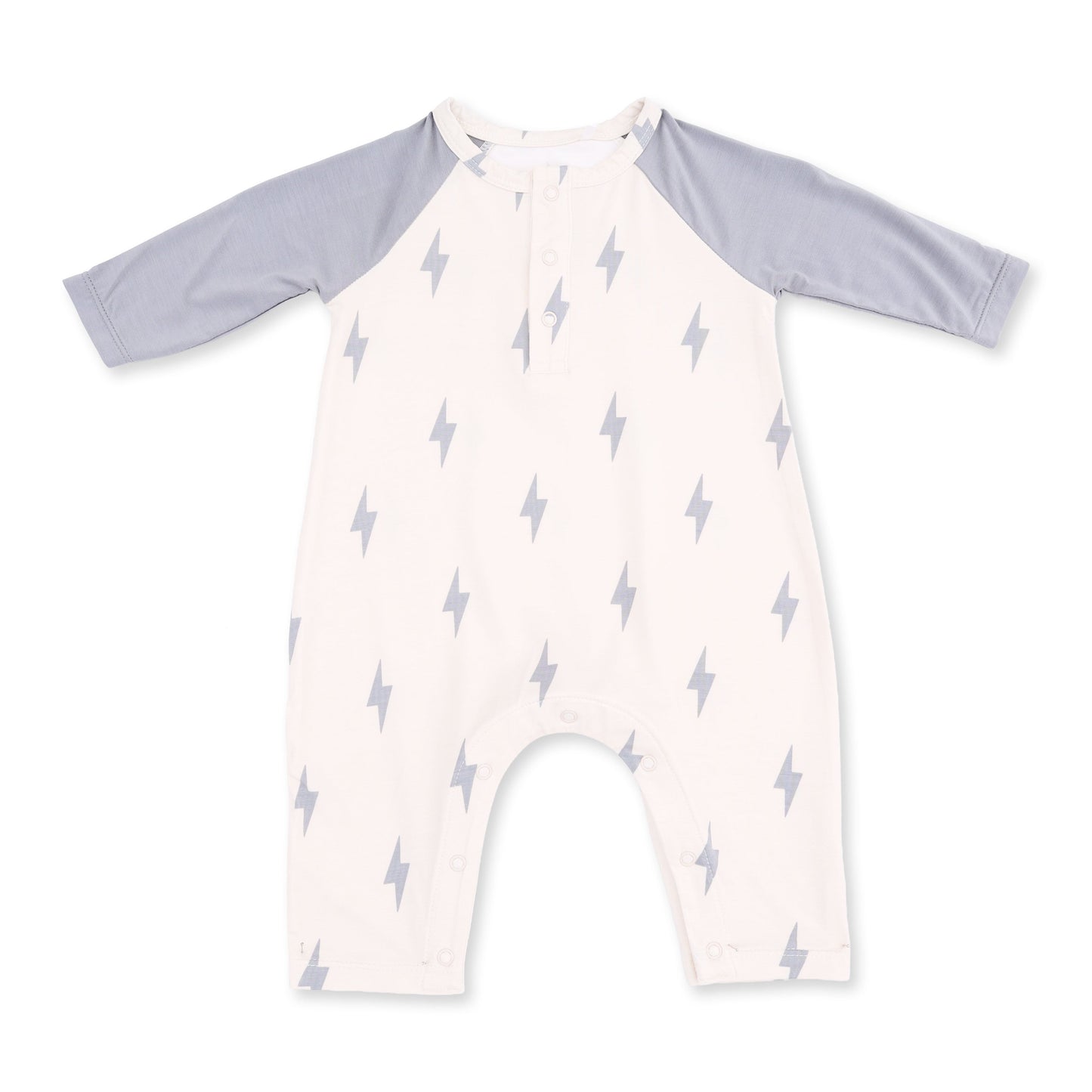 Mini Lightning Bolt - Long Sleeve Raglan Henley Romper