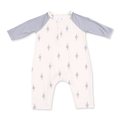 Mini Lightning Bolt - Long Sleeve Raglan Henley Romper