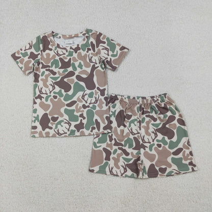 Sibling Baby Boys Deer Camo Hunting Pajamas Set Zip Romper Hoodies Top Blanked