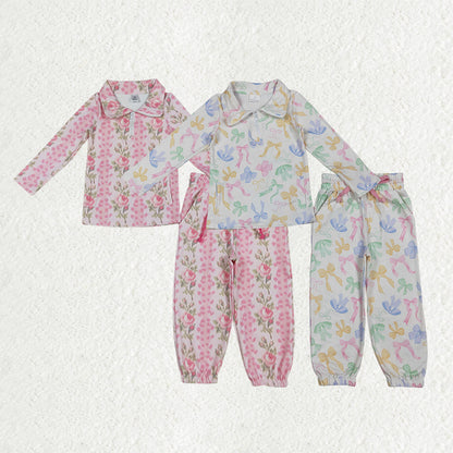 Sibling Baby Girls Bows Flowers Zip Pockets Pullover Jogger Pants Active Clothes Sets