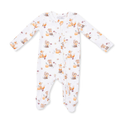 Woodland Animals with Pumpkins - 2 Way Zipper Footie