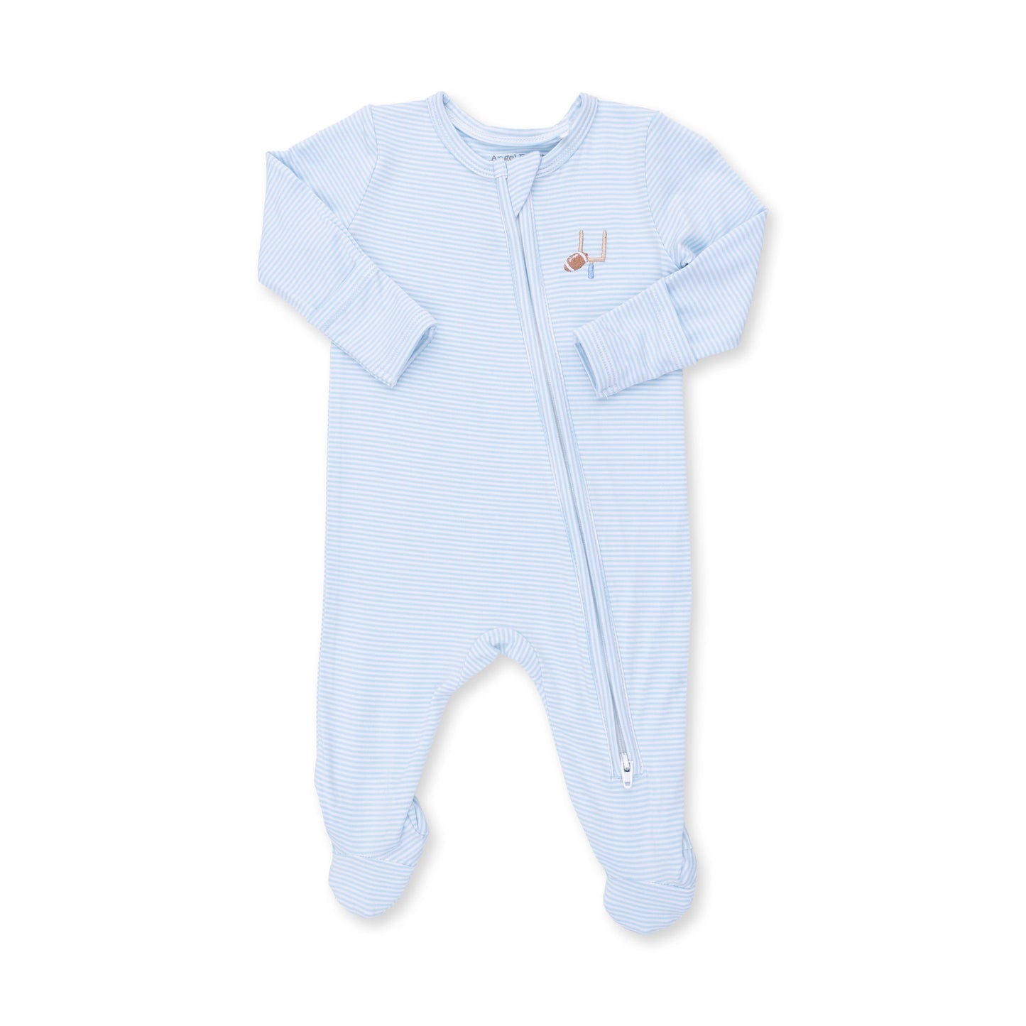 Football Blue Micro Stripe - 2 Way Zipper Footie