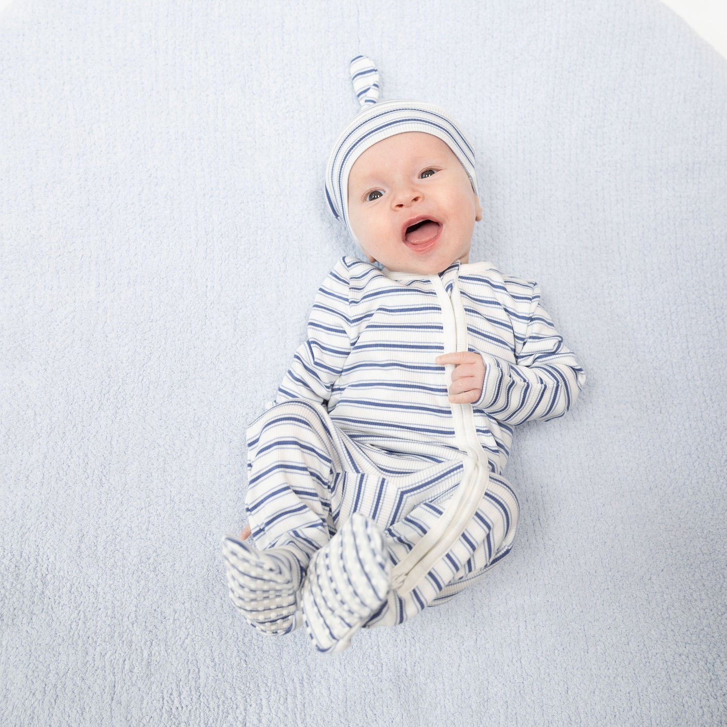 Vintage Stripe Blue - 2 Way Zipper Footie
