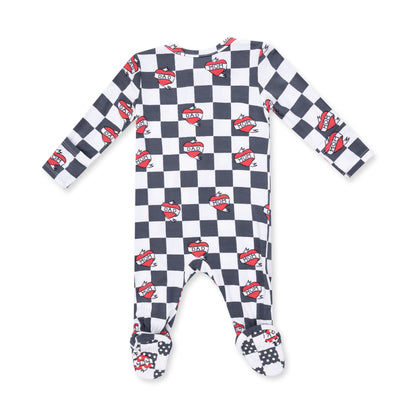 Heart Tattoo Check Black - 2 Way Zipper Footie