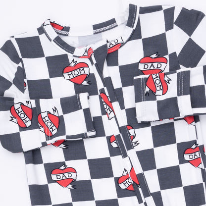 Heart Tattoo Check Black - 2 Way Zipper Footie