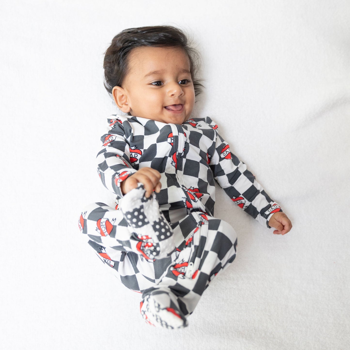 Heart Tattoo Check Black - 2 Way Zipper Footie
