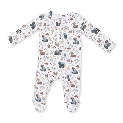 Southern Woodland Animals Green - 2 Way Zipper Footie