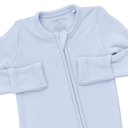 Solid Sheer Blue Rib - 2 Way Zipper Footie