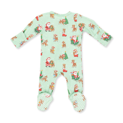 Vintage Reindeer & Santa Uni - 2 Way Zipper Footie