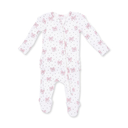 Bows and Hearts - 2 Way Ruffle Back Zipper Footie