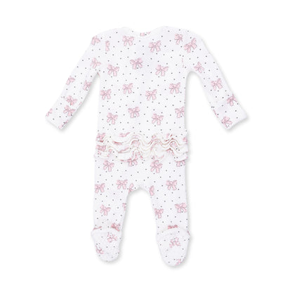 Bows and Hearts - 2 Way Ruffle Back Zipper Footie