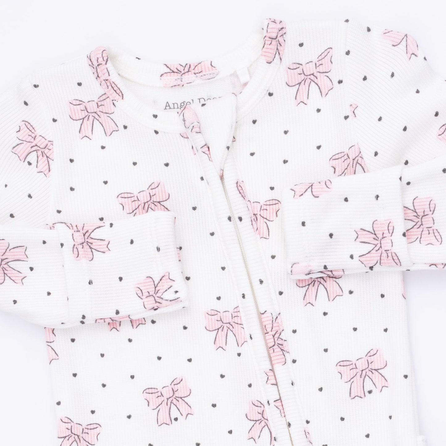 Bows and Hearts - 2 Way Ruffle Back Zipper Footie