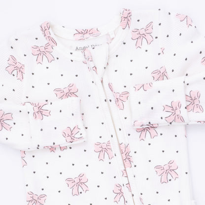 Bows and Hearts - 2 Way Ruffle Back Zipper Footie