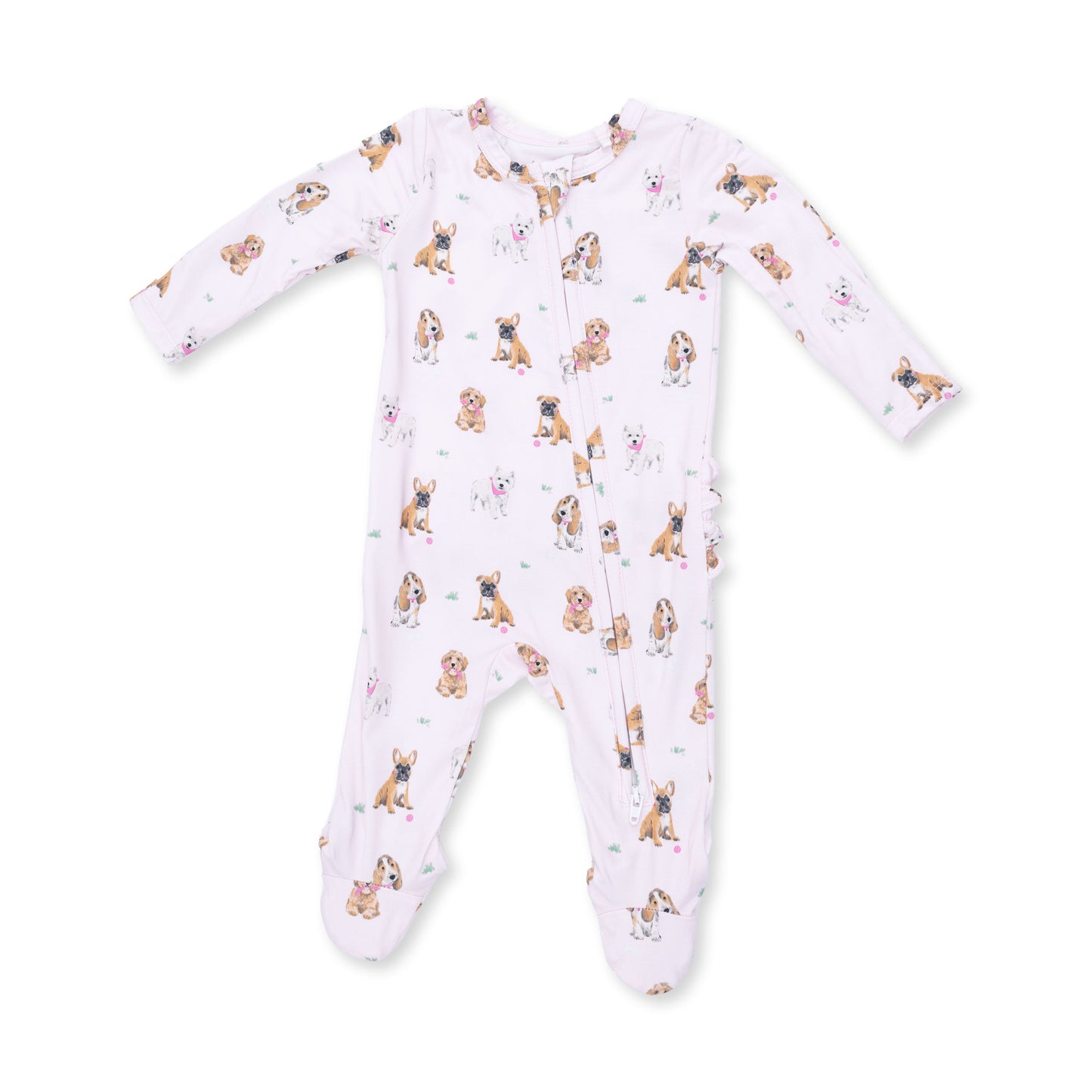 Bestie Dogs Pink - 2 Way Ruffle Back Zipper Footie