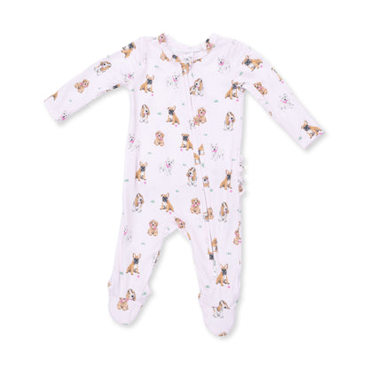 Bestie Dogs Pink - 2 Way Ruffle Back Zipper Footie